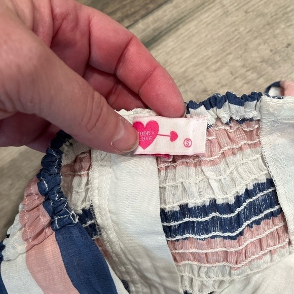 Buddy Love Womens Top Niki Striped Blue Pink White Small Strapless $59 bandeau - Picture 2 of 6